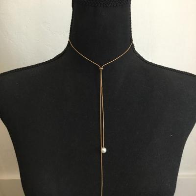 Super cute, gold tone, faux, pearl slider, choker necklace