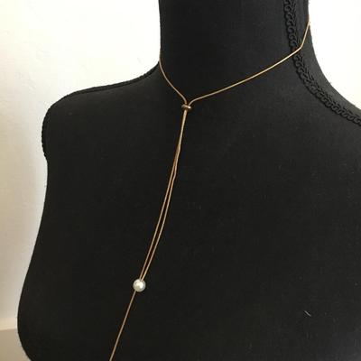 Super cute, gold tone, faux, pearl slider, choker necklace