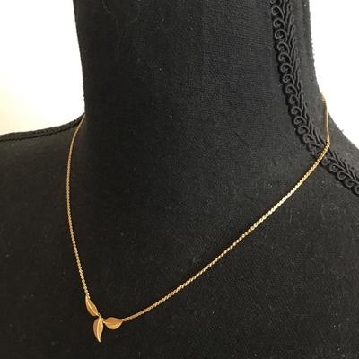 Mid century, gold, toned, dainty leaf, fashion necklace