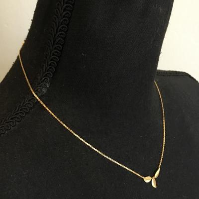 Mid century, gold, toned, dainty leaf, fashion necklace