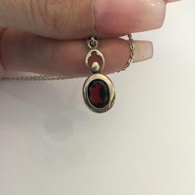 Beautiful, vintage, silver, and Garnet pendant necklace