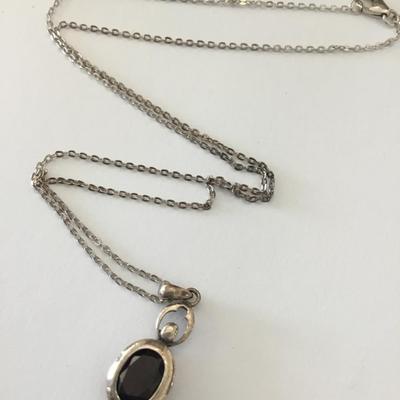 Beautiful, vintage, silver, and Garnet pendant necklace