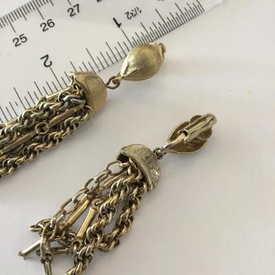 Beautiful satin, gold tone dangle clip on earrings