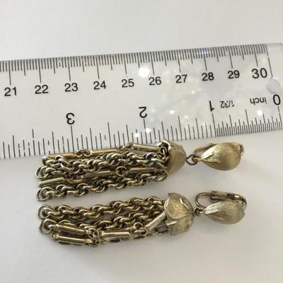 Beautiful satin, gold tone dangle clip on earrings