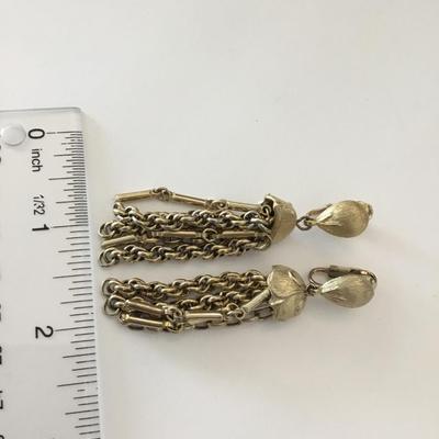 Beautiful satin, gold tone dangle clip on earrings