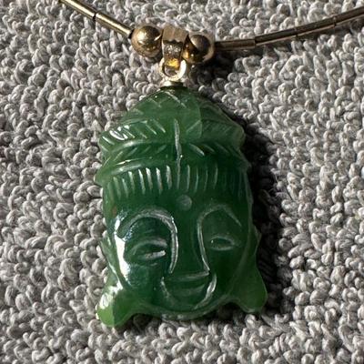Green Jade Buddha Head Pendant / Necklace
