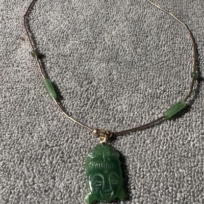 Green Jade Buddha Head Pendant / Necklace