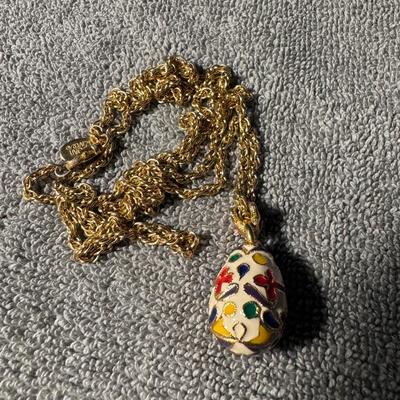 FABERGE Inspired Pendant and Gold Tone Necklace.