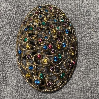NEIGER Czech Turquoise Glass Snake Eye Cabochon Jewel Brooch Pin.