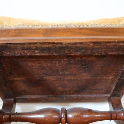 Vintage Upholstered Mahogany Stool with Curved Legs