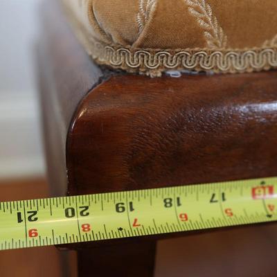 Vintage Upholstered Mahogany Stool with Curved Legs