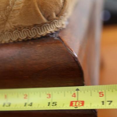 Vintage Upholstered Mahogany Stool with Curved Legs