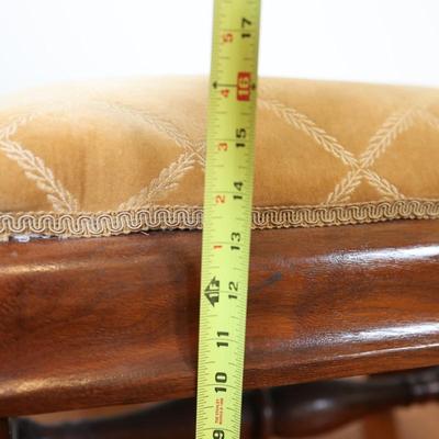 Vintage Upholstered Mahogany Stool with Curved Legs