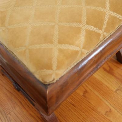 Vintage Upholstered Mahogany Stool with Curved Legs