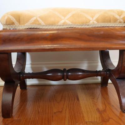 Vintage Upholstered Mahogany Stool with Curved Legs