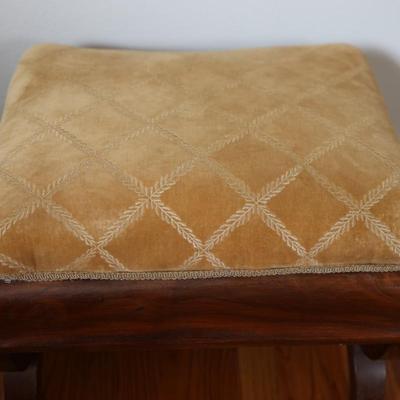Vintage Upholstered Mahogany Stool with Curved Legs