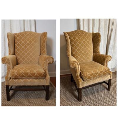 Pair of Kohlmaier Wingback Chairs with Velvet Upholstery