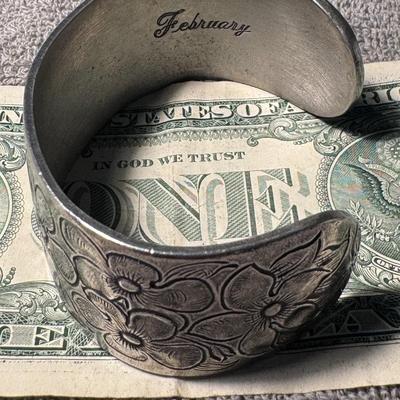 SALISBURY Pewter Cuff Bracelet, "Flower of the Month" collection,