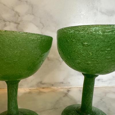 Set of 6 Green Blown Glasses