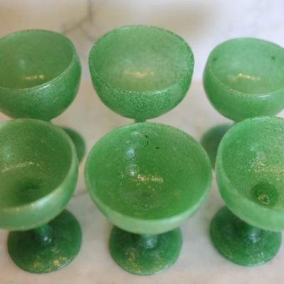 Set of 6 Green Blown Glasses