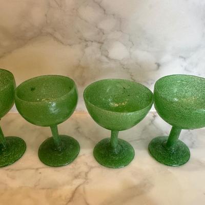 Set of 6 Green Blown Glasses