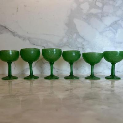 Set of 6 Green Blown Glasses