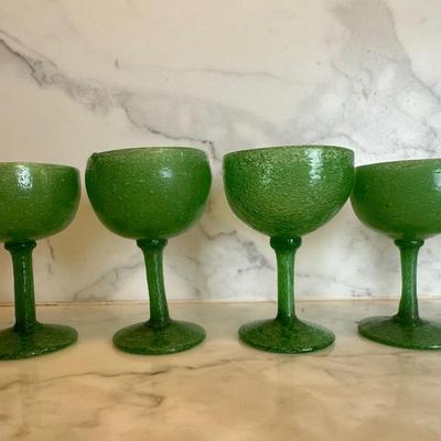 Set of 6 Green Blown Glasses