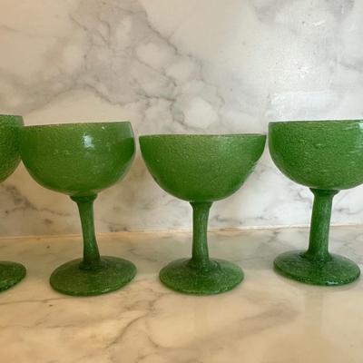 Set of 6 Green Blown Glasses