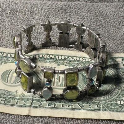 LIA SOPHIA stretch bracelet featuring green and light blue glass