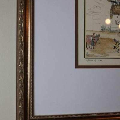 Framed Biliverti Franco Rainaldi Hand Colored French Balloon Prints (2)