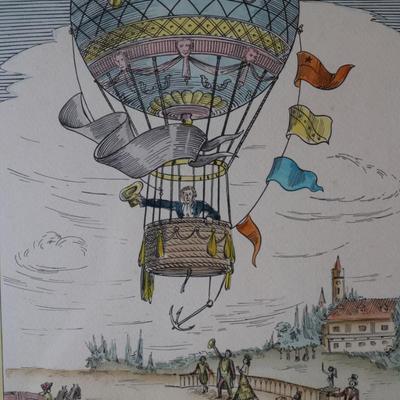 Framed Biliverti Franco Rainaldi Hand Colored French Balloon Prints (2)