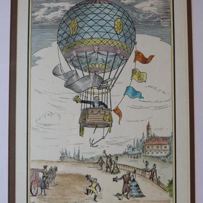 Framed Biliverti Franco Rainaldi Hand Colored French Balloon Prints (2)