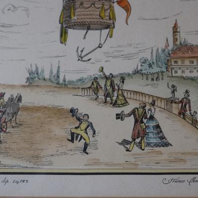 Framed Biliverti Franco Rainaldi Hand Colored French Balloon Prints (2)