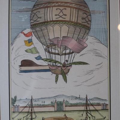 Framed Biliverti Franco Rainaldi Hand Colored French Balloon Prints (2)