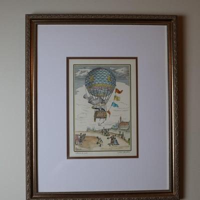 Framed Biliverti Franco Rainaldi Hand Colored French Balloon Prints (2)