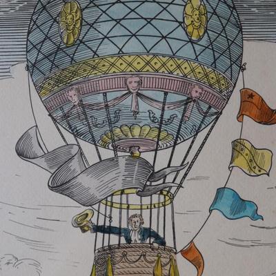 Framed Biliverti Franco Rainaldi Hand Colored French Balloon Prints (2)