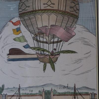 Framed Biliverti Franco Rainaldi Hand Colored French Balloon Prints (2)