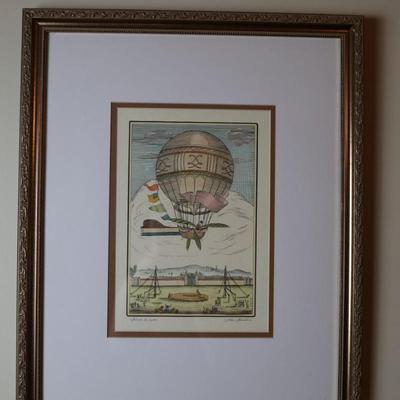 Framed Biliverti Franco Rainaldi Hand Colored French Balloon Prints (2)