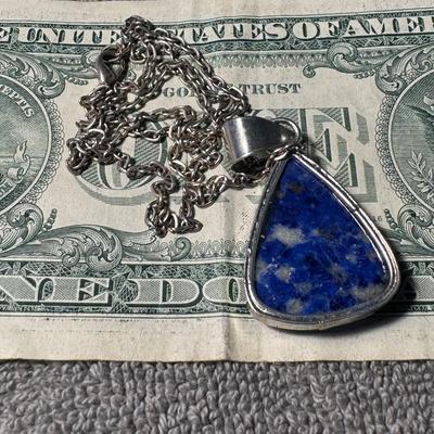 Lapis Lazuli pendant on a metal chain