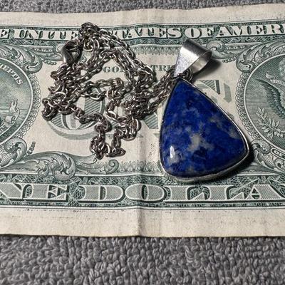 Lapis Lazuli pendant on a metal chain