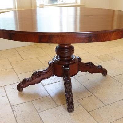 Vintage Carved Mahogany Pedestal Dining Table