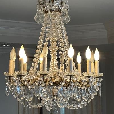 Crystal and Brass 8-Light Chandelier