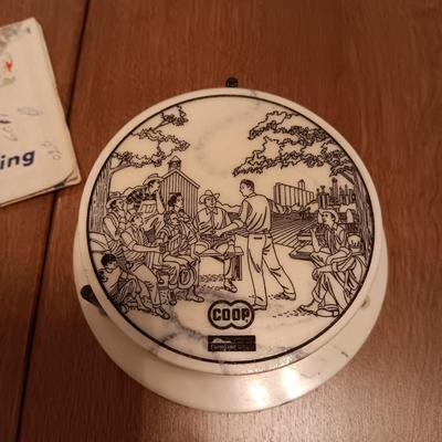 THICK METAL JOHN DEERE SIGNS, CO-OP COASTERS AND 2 VINTAGE ROAD MAPS