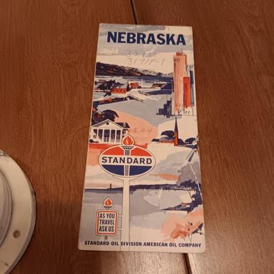 THICK METAL JOHN DEERE SIGNS, CO-OP COASTERS AND 2 VINTAGE ROAD MAPS