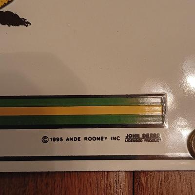 THICK METAL JOHN DEERE SIGNS, CO-OP COASTERS AND 2 VINTAGE ROAD MAPS