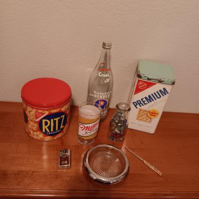 MARBLES IN A SMALL BOTTLE AND OTHER RANDOM VINTAGE ITEMS