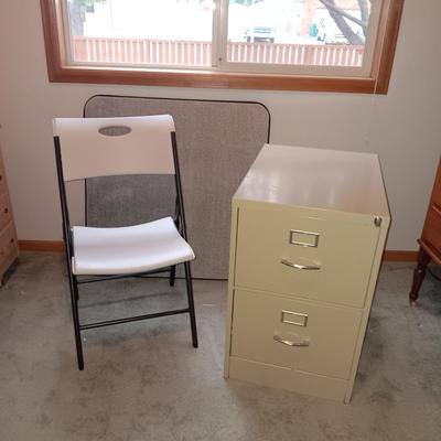 2 DRAWER LEGAL SIZE FILING CABINET, FOLDING CARD TABLE AND LIFETIME CHAIR
