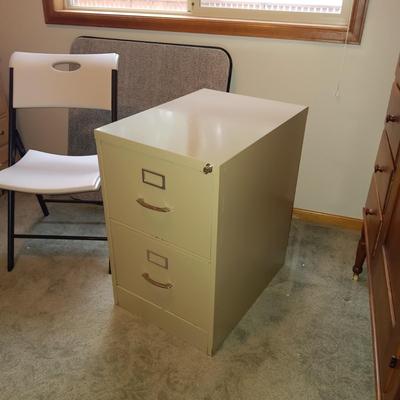 2 DRAWER LEGAL SIZE FILING CABINET, FOLDING CARD TABLE AND LIFETIME CHAIR