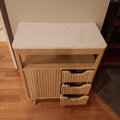 UNIQUE STAND WITH DRAWERS AND SLIDING DOOR