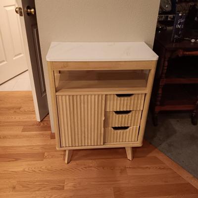UNIQUE STAND WITH DRAWERS AND SLIDING DOOR